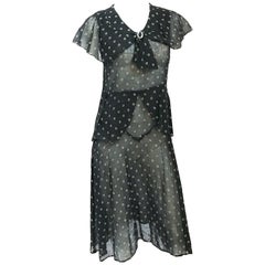 Antique 1920 Black Cotton Day Dress