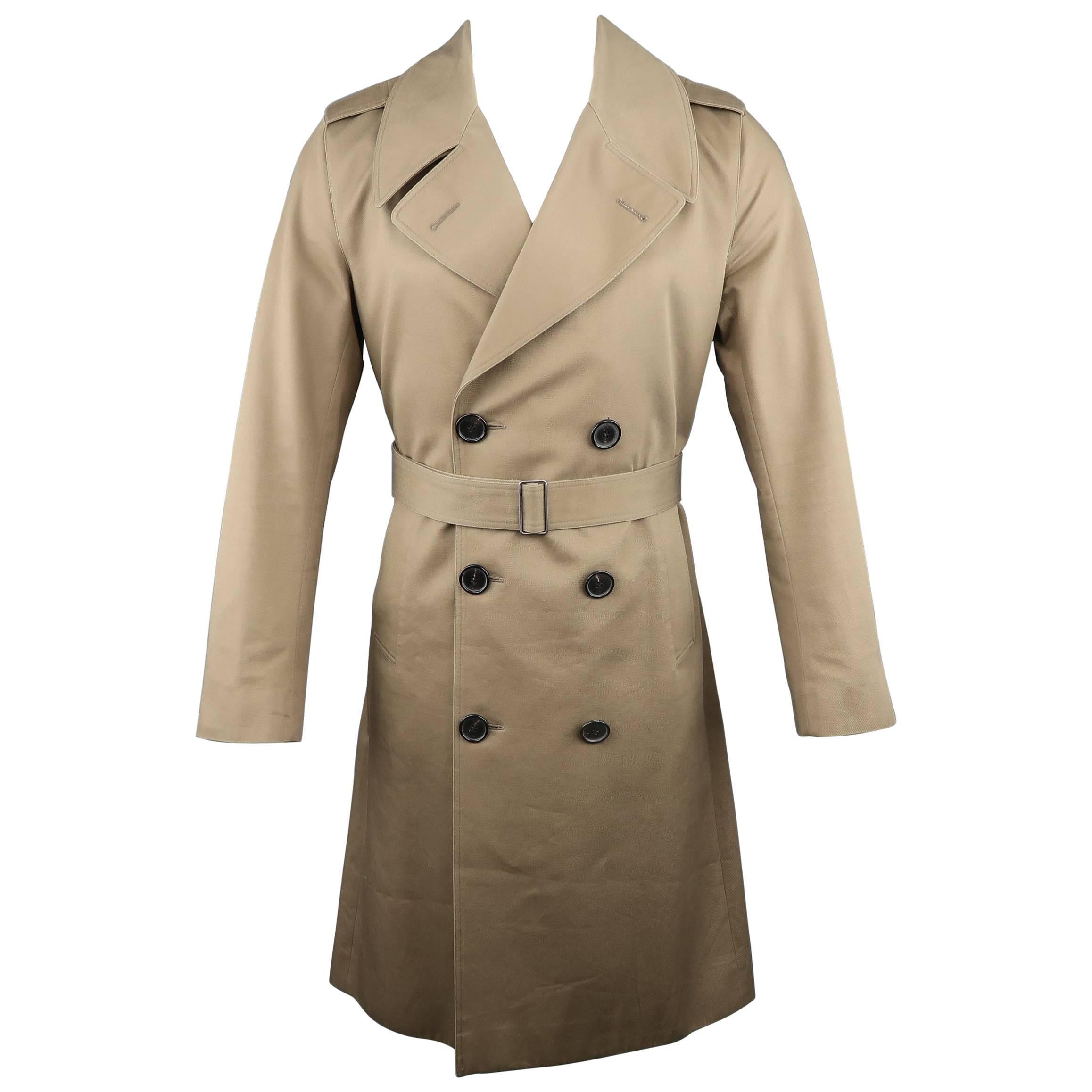 Men's DIOR HOMME 38 Khaki Cotton Double Breasted Trench Coat