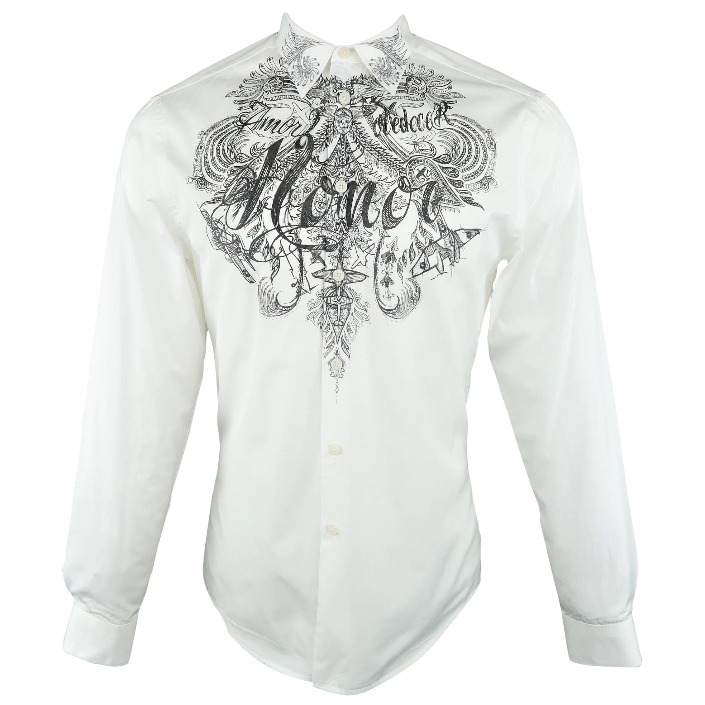 Men's GIVENCHY Size M White HONOR Tattoo Graphic Cotton Long Sleeve Shirt