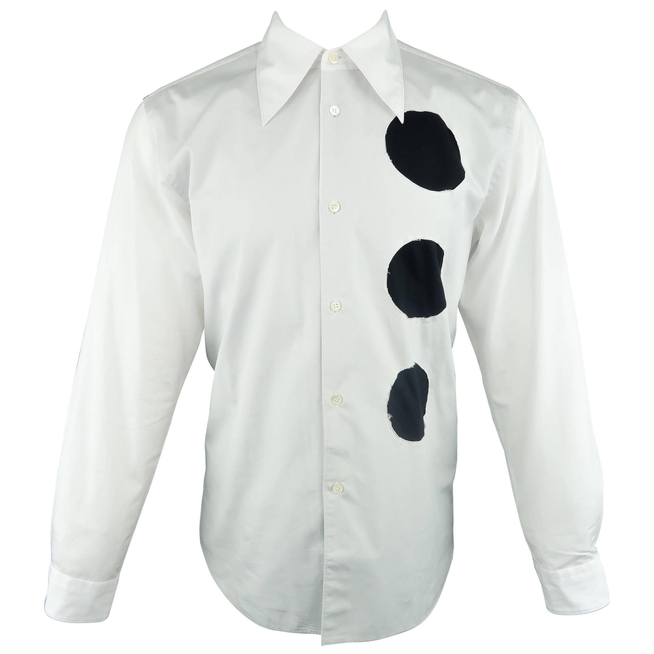 Men's COMME des GARCONS Size M White Cotton Black Circle Cutout Shirt