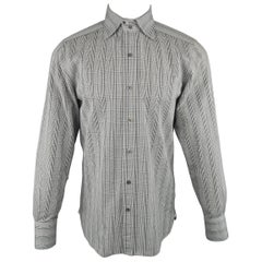 Men's TOM FORD Size M Black & White Plaid Cotton Long Sleeve Dress Shirt