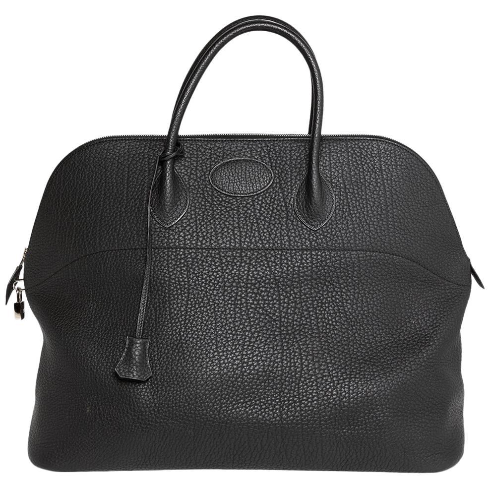 Bolide Hermes Black Fjord Leather GM Travel Bag With Handle For Sale
