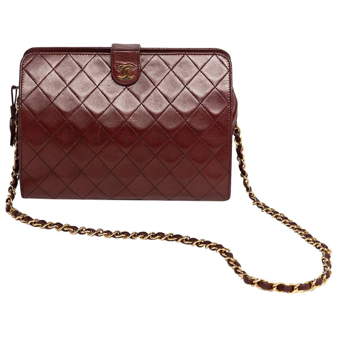 Chanel Burgundy Quilted Lambskin 1988 Vintage Shoulder Bag For Sale