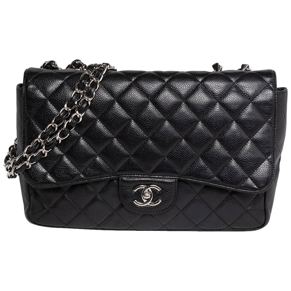 2006 Chanel Black Quilted Caviar Leather Jumbo Classic SingleFlap Bag