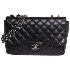 2006 Chanel Jumbo Single Flap Black Caviar Bag, Silver Hardware