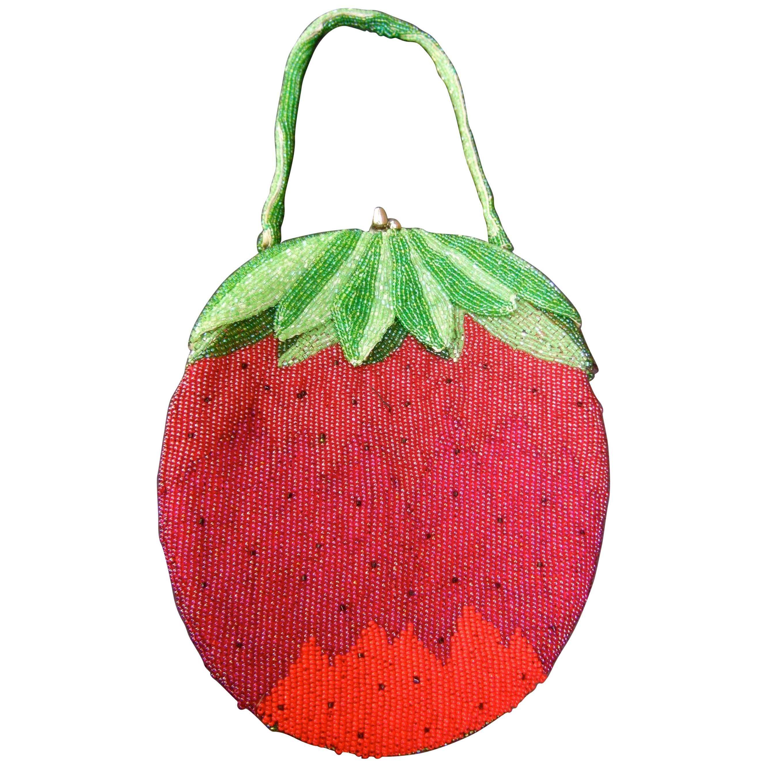 Whimsical Glass Beaded Strawberry Evening Bag circa 1970s
