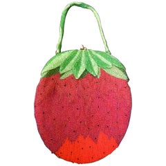 Vintage Whimsical Glass Beaded Strawberry Evening Bag circa 1970s