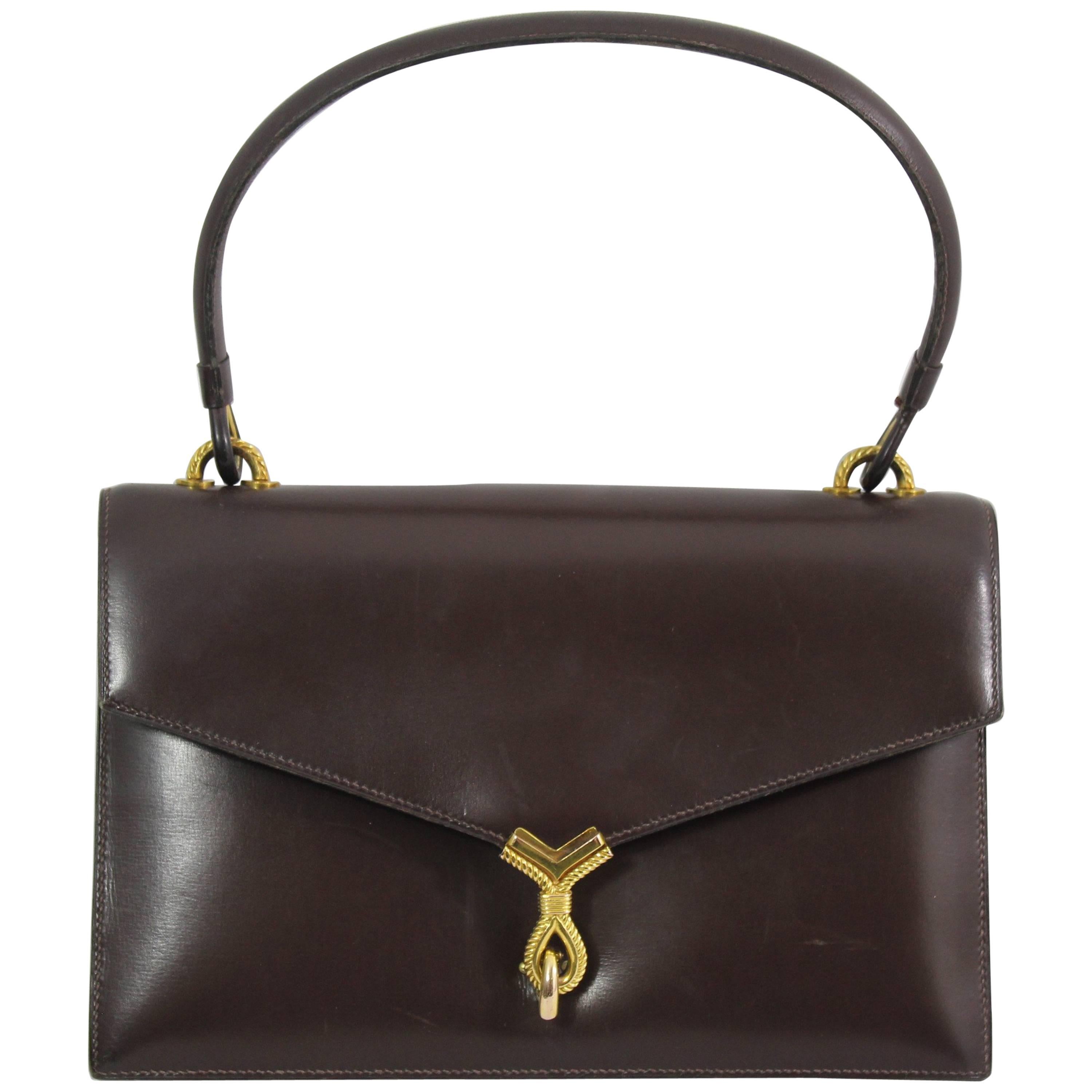 60's Vintage Hermes Bag "Cordeliere" in Brown Box Leather  