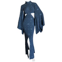 Cardinali 1970's Seductive Glittering Cut Out Evening Dress with Kimono Sleeves