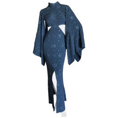 Cardinali 1970's Seductive Glittering Cut Out Evening Dress with Kimono Sleeves