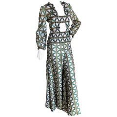 Cardinali Trelliage Pattern Key Hole Jumpsuit with Large Emerald Crystals