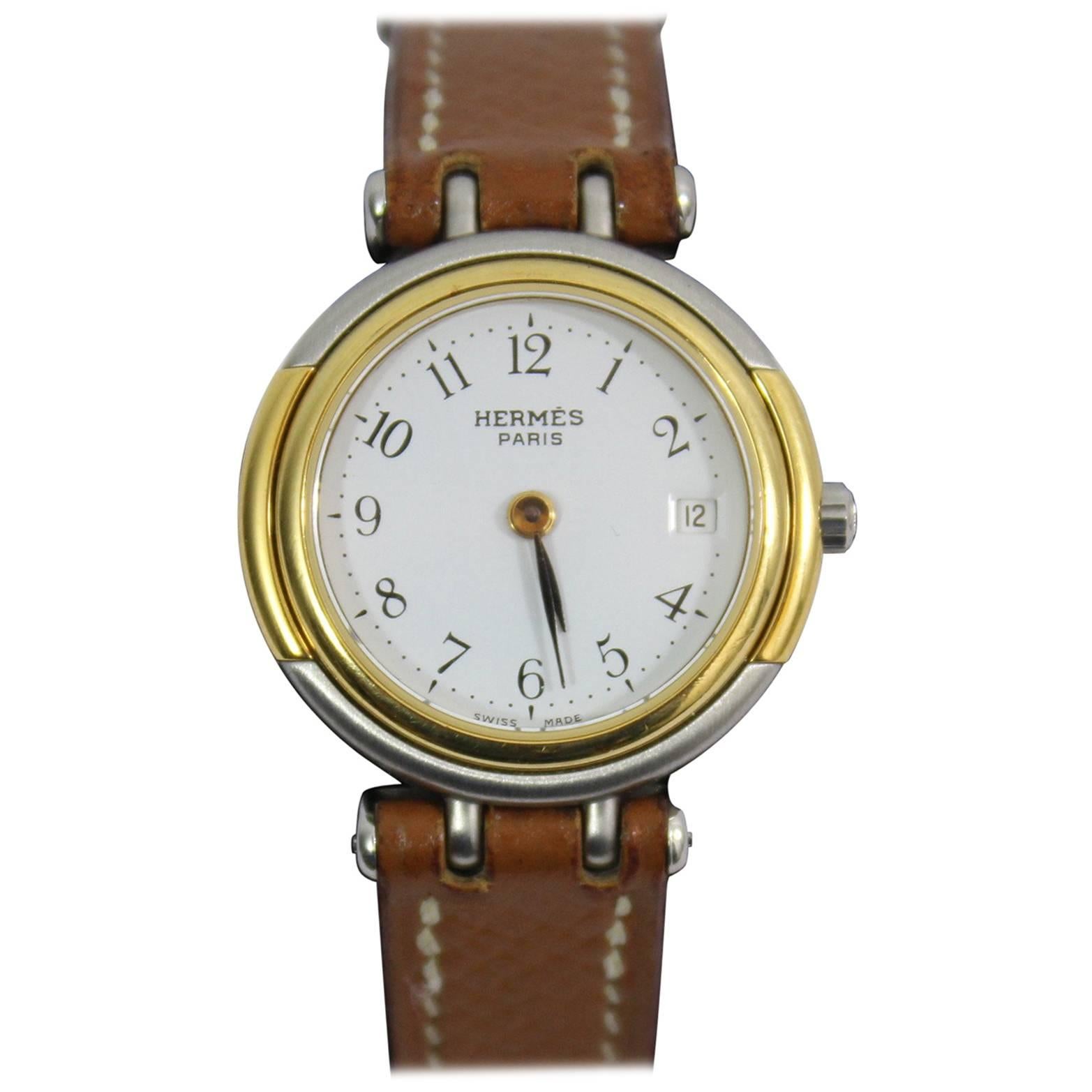 Gold and Steel Hermes Windsor Watch 