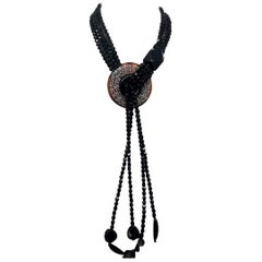 Elsa Martinelli Art Deco black bead fringe necklace