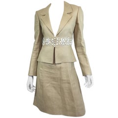Valentino Linen Skirt Suit with Beaded Trim