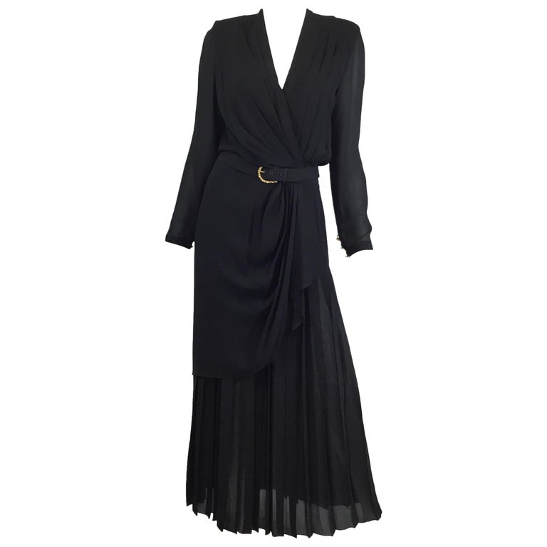 Vintage Chanel Belted Chiffon Dress at 1stDibs chanel chiffon dress