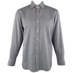 Men's TOM FORD Size XL Navy& White Print Cotton Long Sleeve Dress Shirt