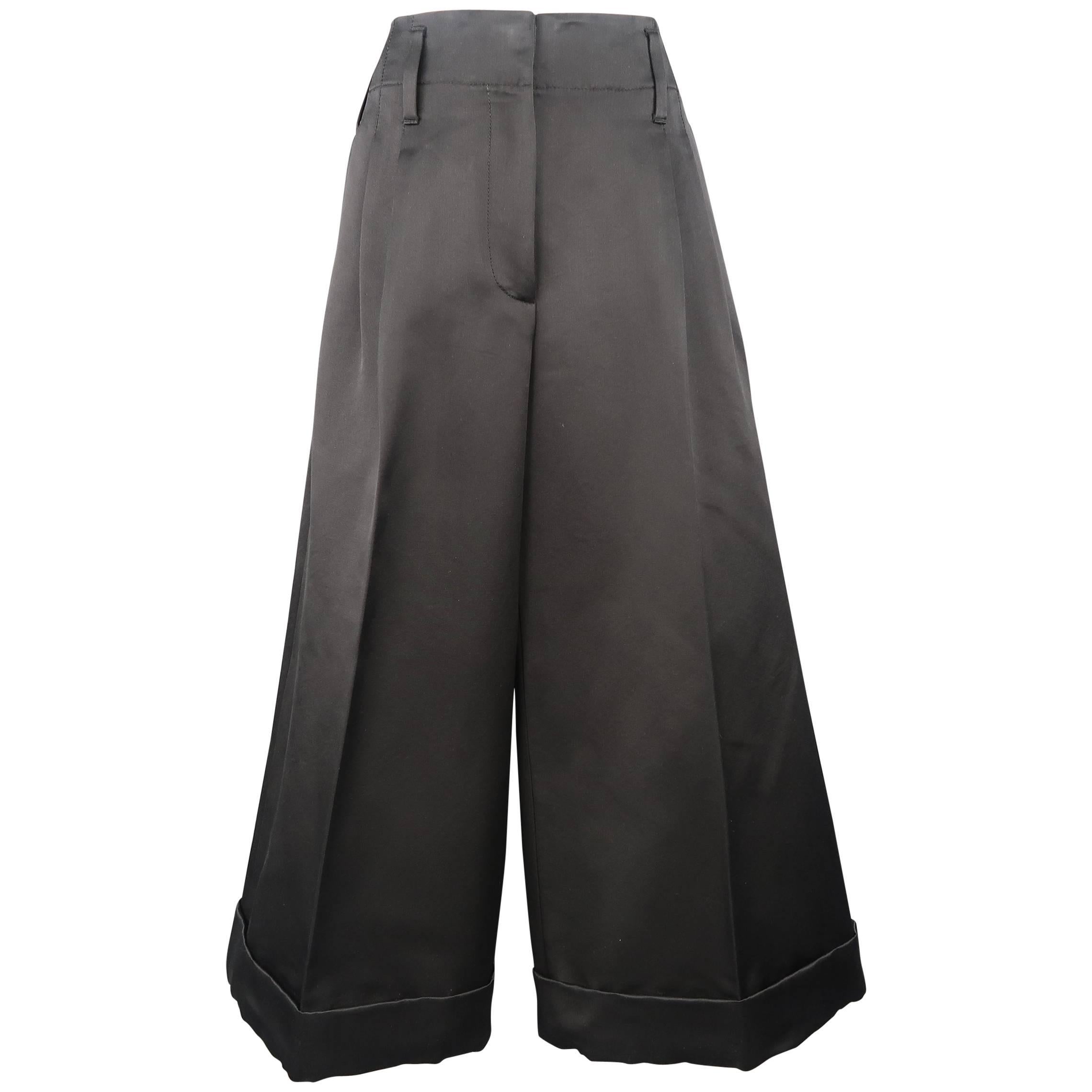 MARC JACOBS Size 6 Black Silk Wide Leg Pleated Culottes Pants