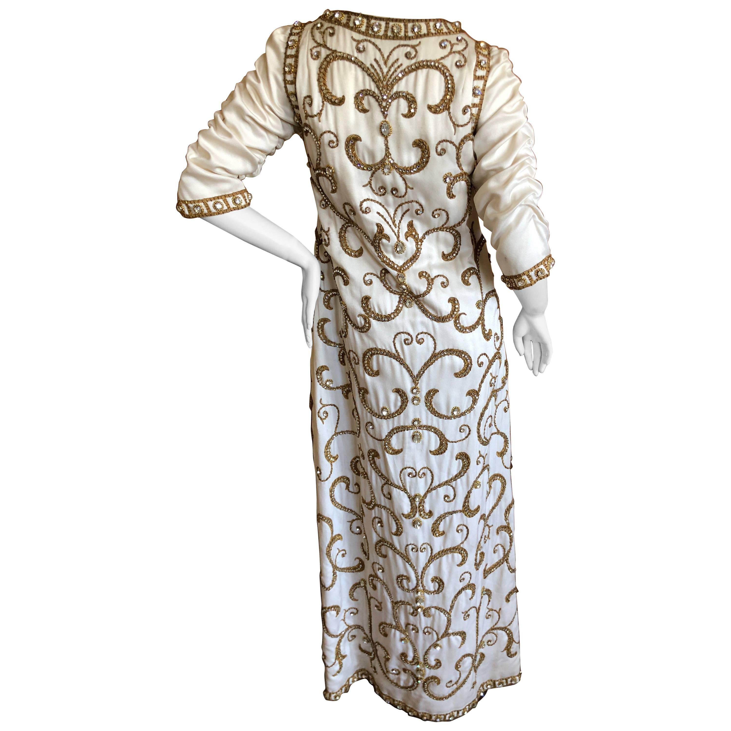 Cardinali Arabesque Crystal Embellished Evening Coat Dress 1970  For Sale