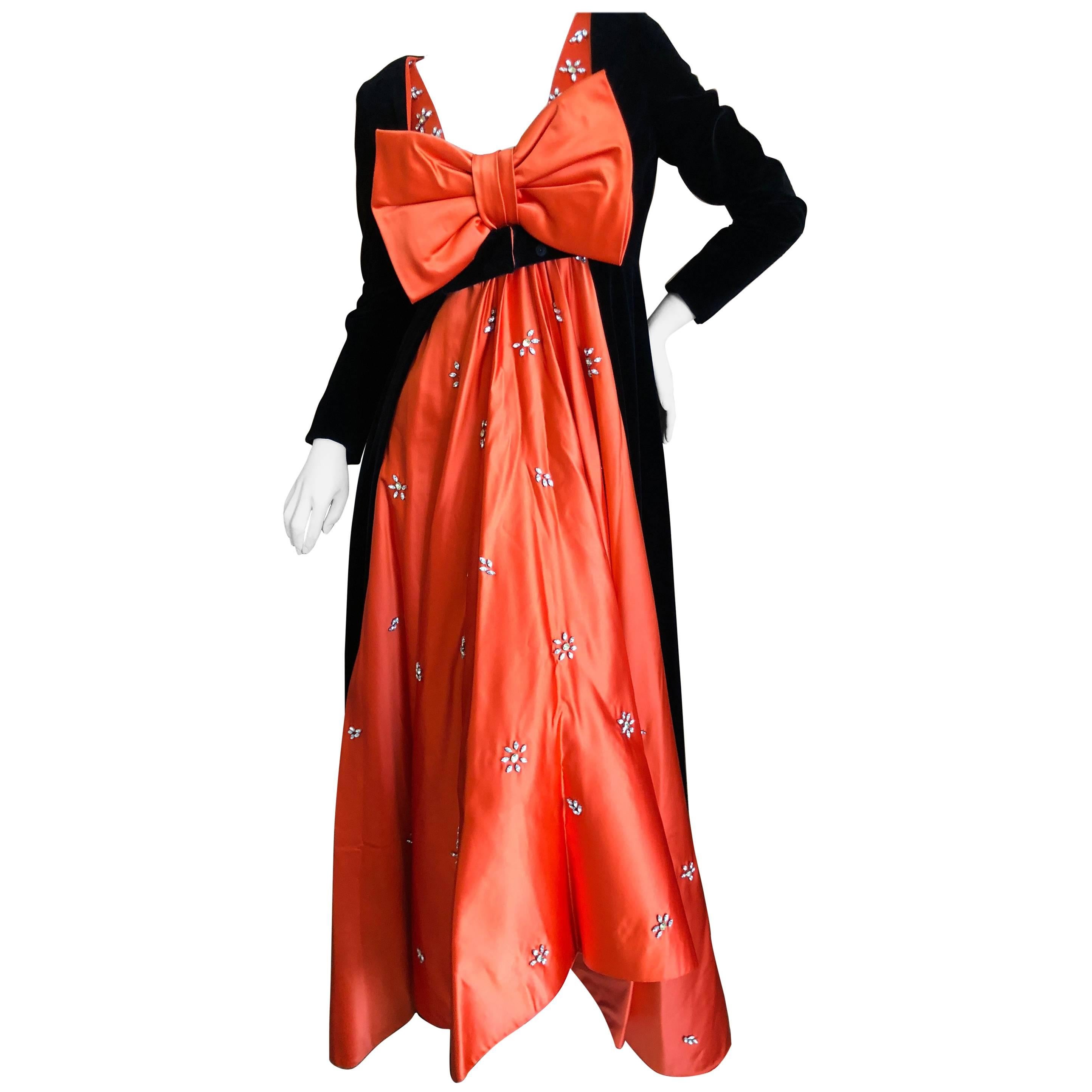 Cardinali "That Girl" Princess Orange Silk Crystal Trim Babydoll Gown & Coat For Sale