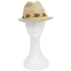 Retro 1960s Tan Beaver Felt hat with Two-Tone Band