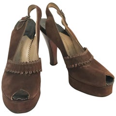 Used 1947 Brown Suede and Leather Sling Back Heels