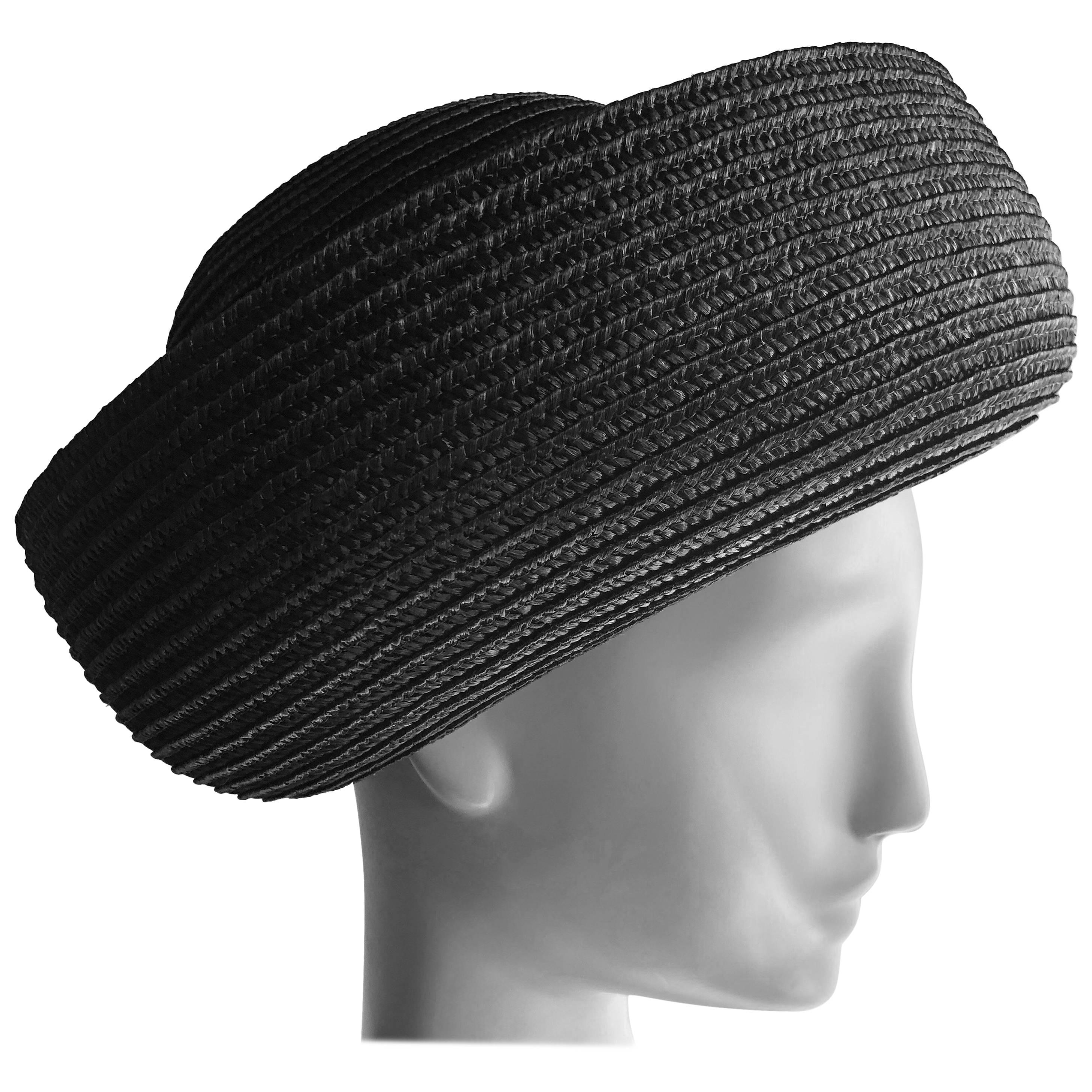Maison Mendessolle Black Straw Hepburn Style Hat, 1960s 