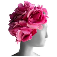 1960s Saks Fifth Avenue Vibrant Pink Silk Roses and Floral Hat
