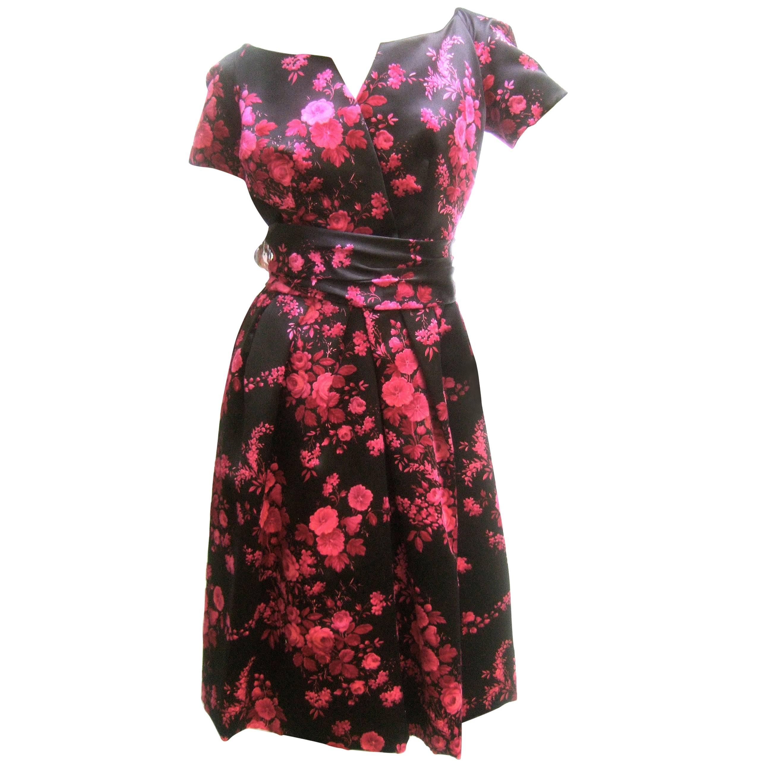 Christian Dior Couture Satin Floral Print Dress circa 1960