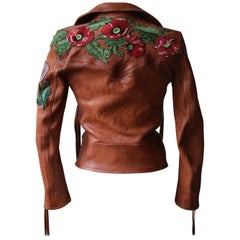 Gucci Poppy Embroidered Leather Biker Jacket