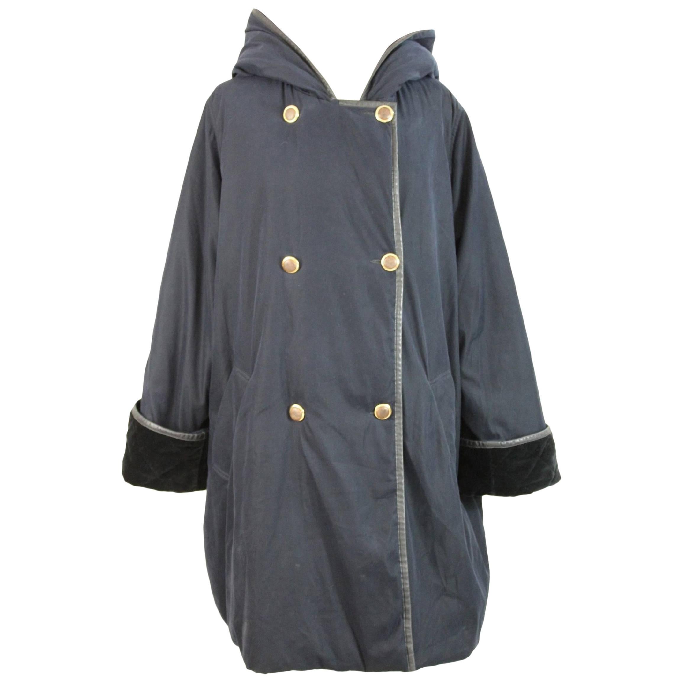Max Mara Poncho Double Breasted Quilted Blue Italian Coat, 1990s For Sale