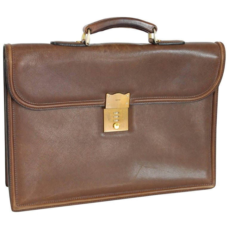 Gucci Briefcase Leather Brown Italian Bag, 1980s at 1stDibs