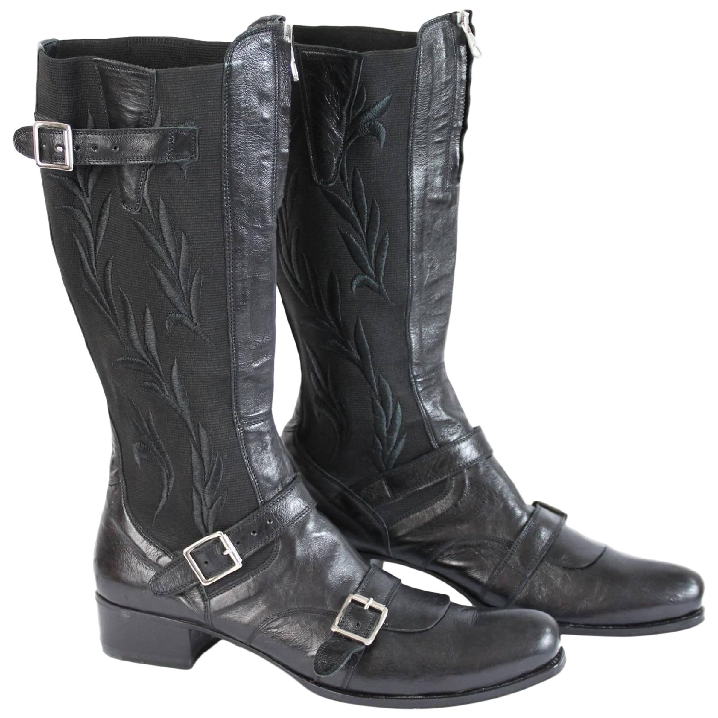 Gianni Barbato Boots Leather Black Italian Shoes, 1990s For Sale