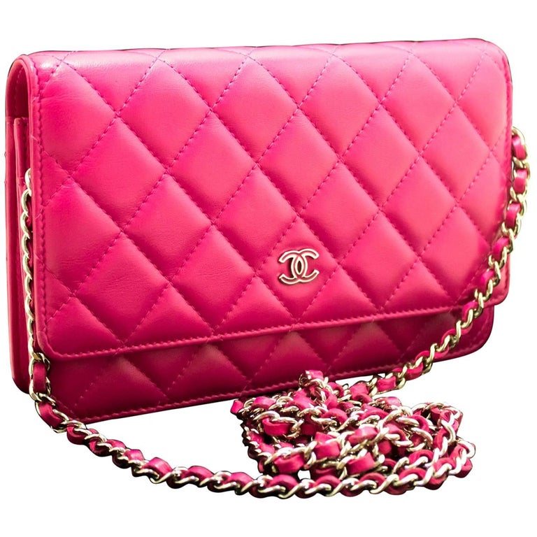CHANEL Wallet On Chain WOC Hot Pink Shoulder Bag Crossbody Clutch at
