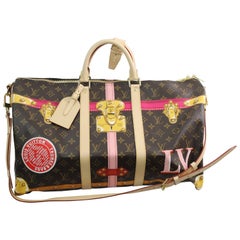 LOUIS VUITTON Brown Monogram Coated Canvas and Vachetta Leather Vintage  Keepall 45 For Sale at 1stDibs