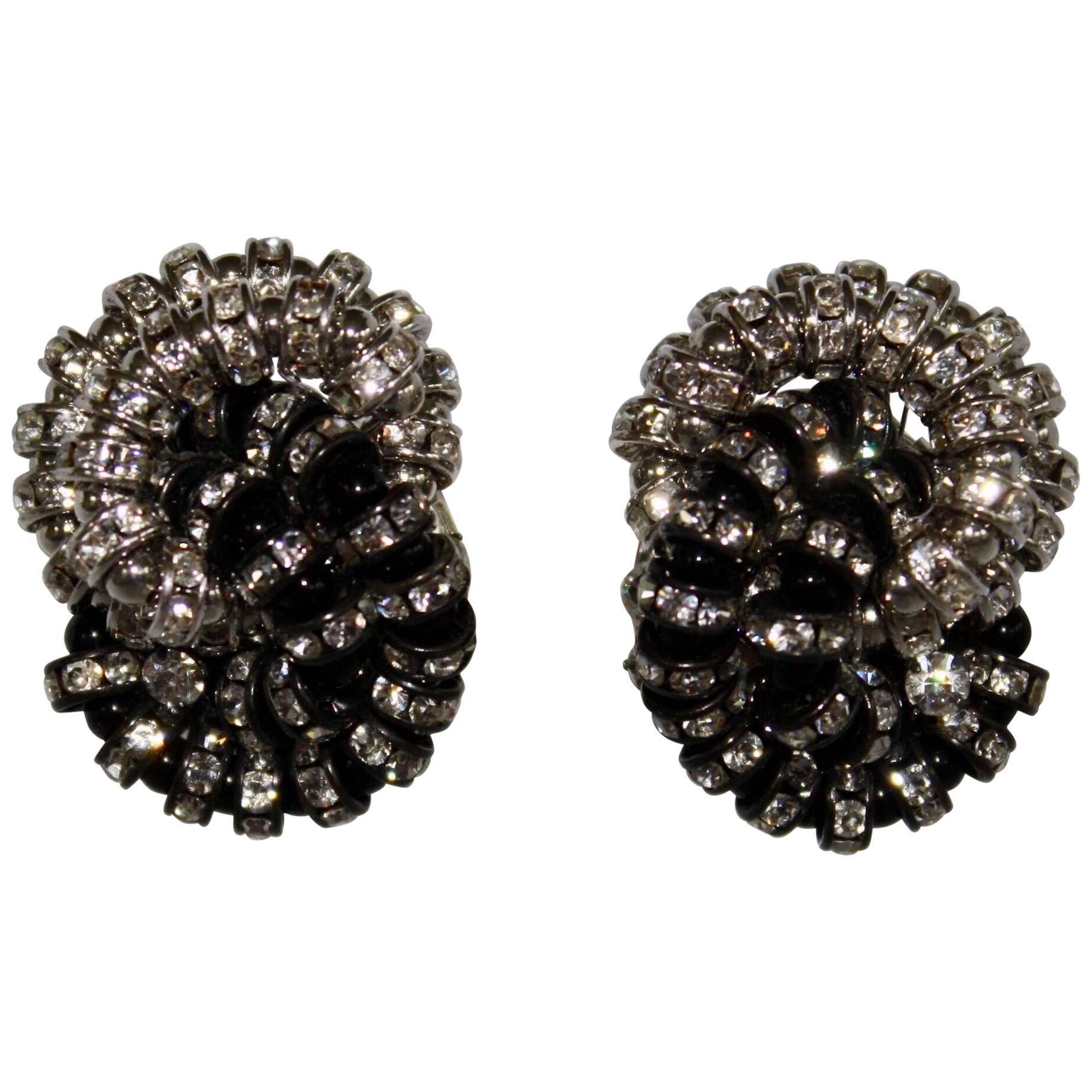 Francoise Montague Black, and Crystal Baghera Clip Earrings