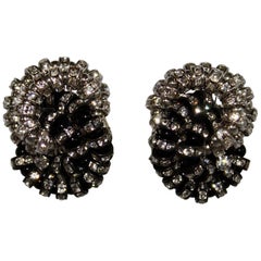 Francoise Montague Black, and Crystal Baghera Clip Earrings