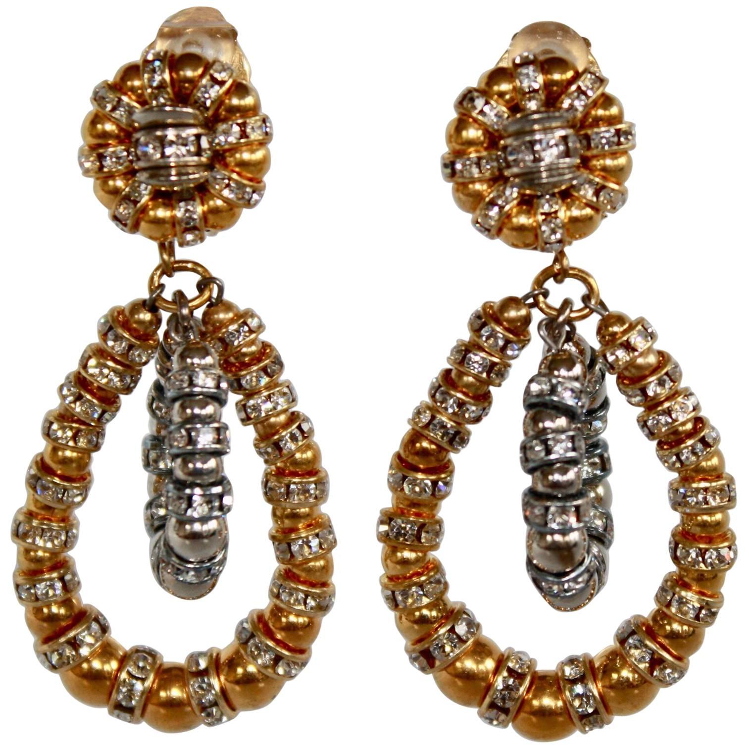 Francoise Montague Gold and Silver Crystal Lolita Earrings