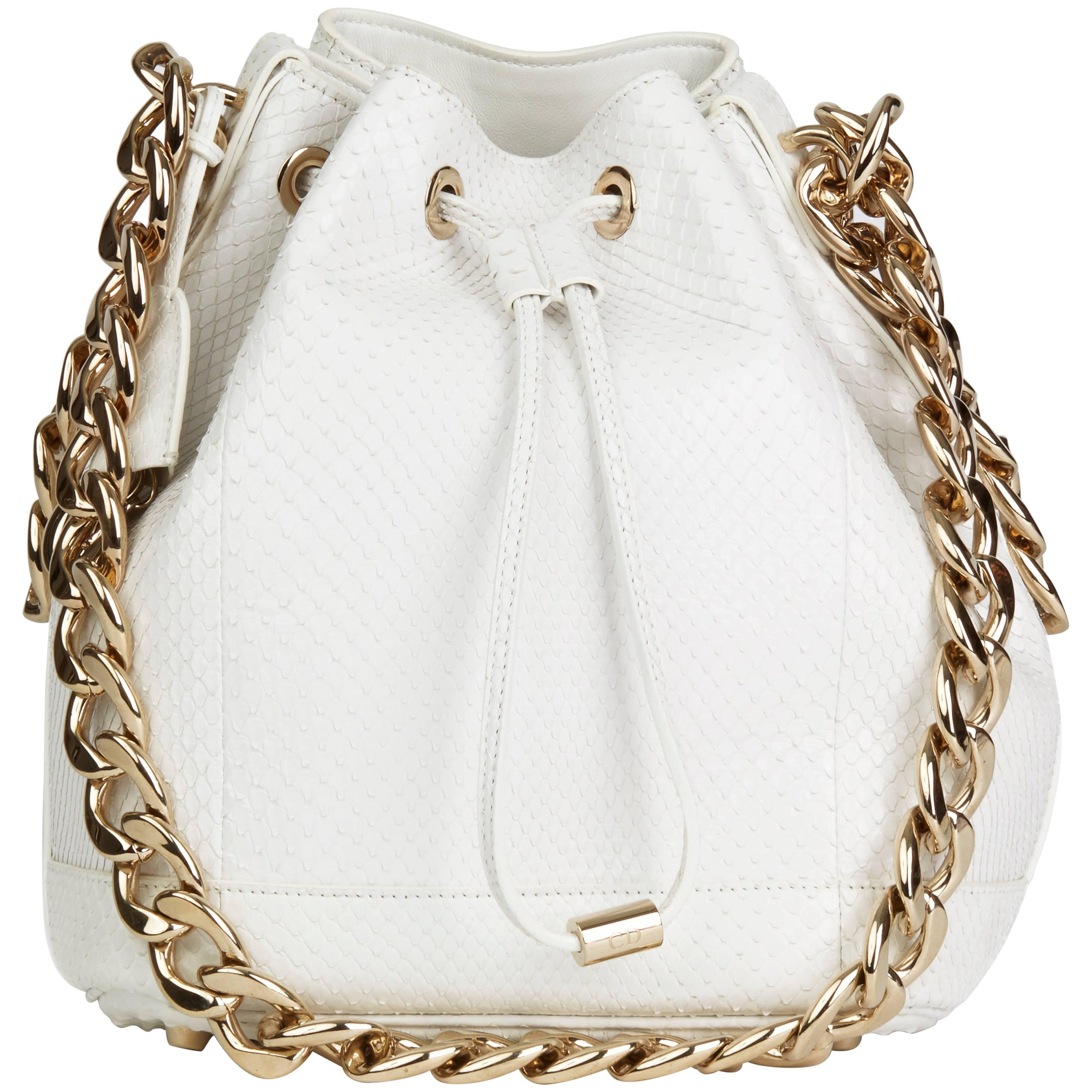 2015 Christian Dior White Python Leather Small Bubble Bucket Bag