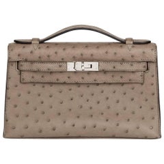 2012 Hermes Gris Tourterelle Straußenleder Kelly Pochette