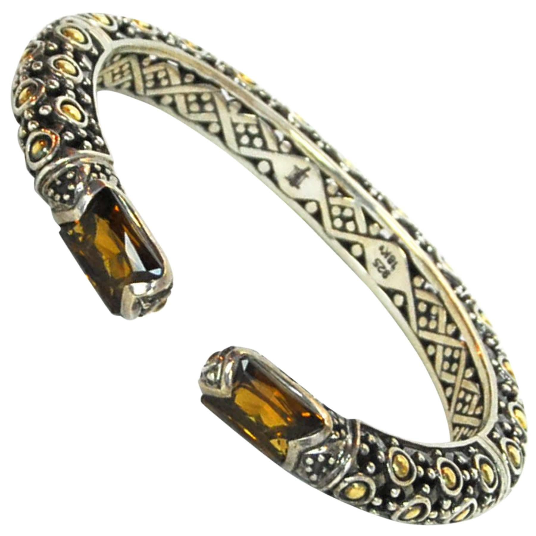 John Hardy Sterling, 18 Karat Gold and Topaz Jaisalmer Dot Hinge Cuff Bracelet