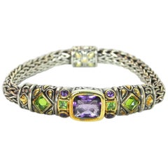 John Hardy Sterling, 18-Karat Gold, Amethyst and Peridot Bracelet with Dust Bag