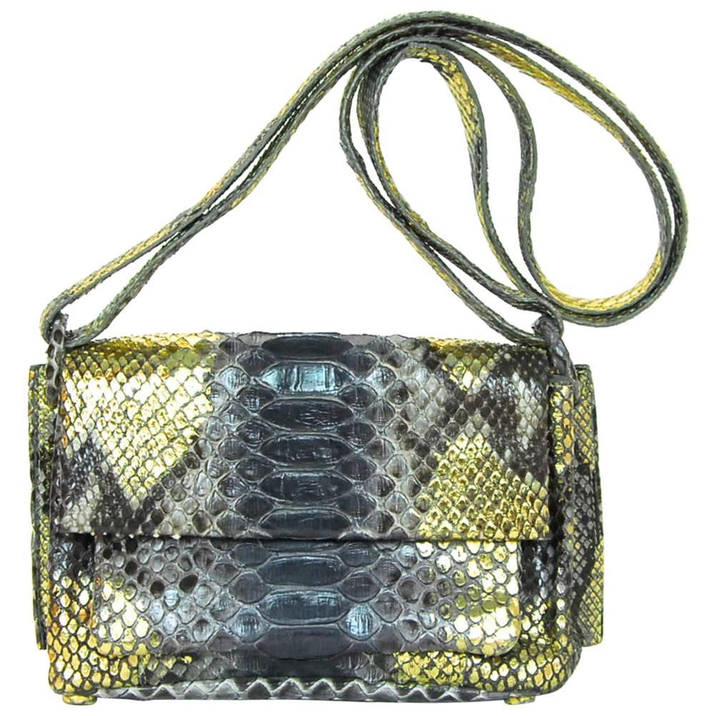 Nancy Gonzalez Grey & Gold Python Crossbody Bag w. Dust Bag rt. $2, 750