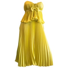Badgley Mischka Couture Chartreuse Yellow Strapless Pleated Dress - 4