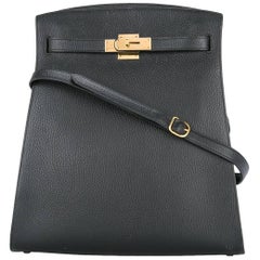 Hermes Black Leather Gold Hardware Travel Sport Single Shoulder Carryall Bag