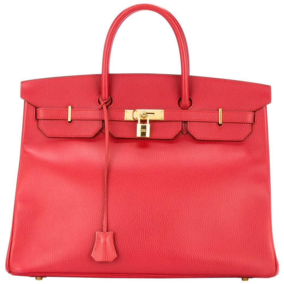 Hermes Birkin 40 Red Leather Gold Travel Carryall Top Handle Satchel Tote