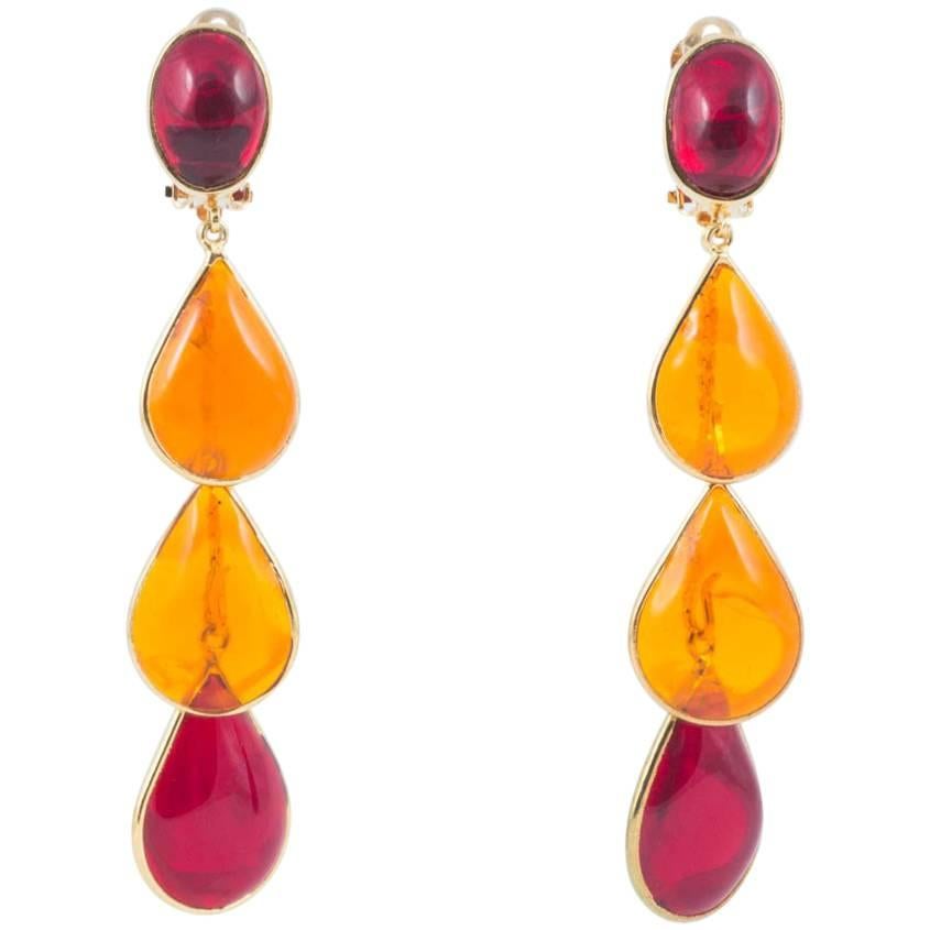 WW Collection orange and red poured glass drop earrings, 2017