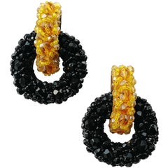 Retro Black and Topaz Faceted Bead Earrings, Coppola e Toppo, Italy, Early 1950s