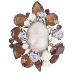Large paste, marbled paste and pearl brooch, Christian Dior, dated 
1960
.