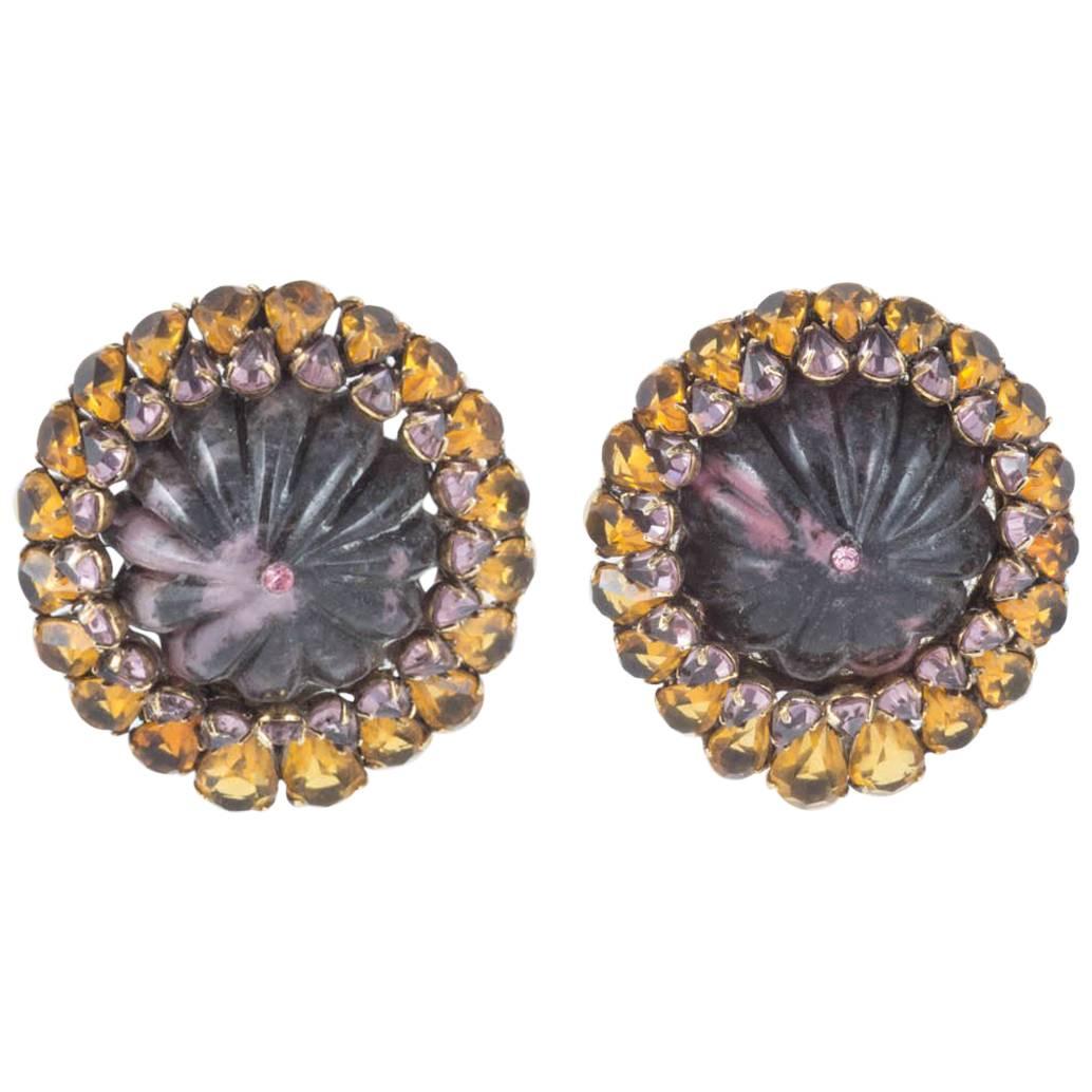 Rhodenite, citrine and rose quartz earrings, Iradj Moini, USA, 1980s 
