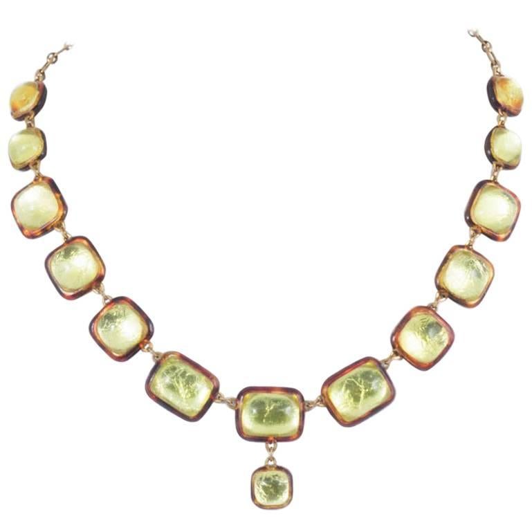 Luminous citrine resin necklace, France, 1960s